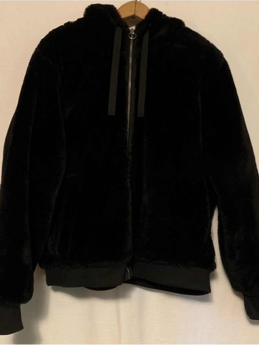 Athleta Ritual Black Faux Fur Zip Up Hoodie Jacket Coat Size XL 16 - Picture 4 of 12